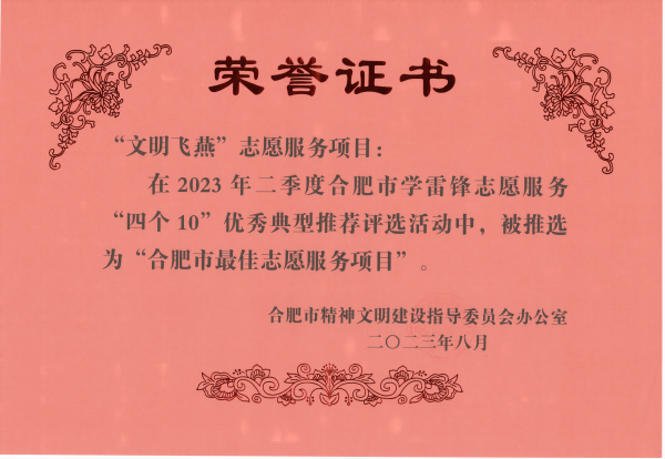 “文明飛燕”志愿服務(wù)項目——合肥市最佳志愿服務(wù)項目